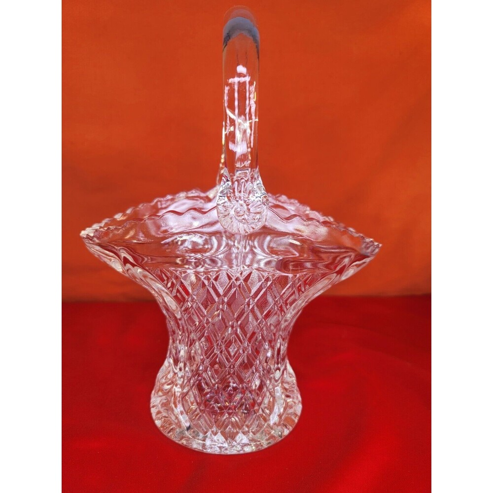 Brides Glass Vase Basket 10'' Vintage Daisy & Button Pattern LESmith Centerpiece